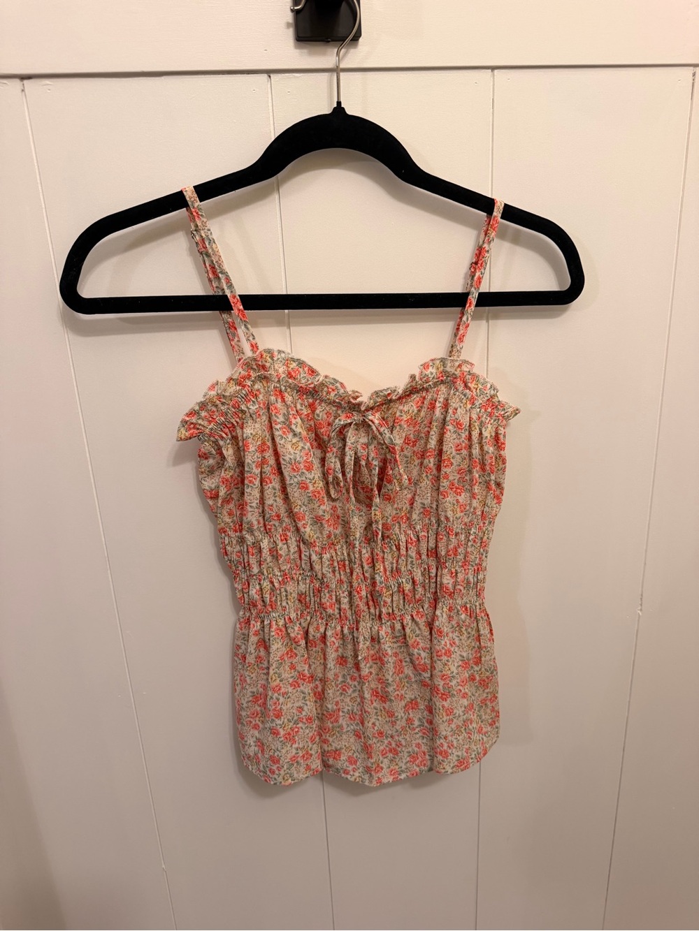 Jasmine Coral & Green Floral Smocked Tie-Front Camisole